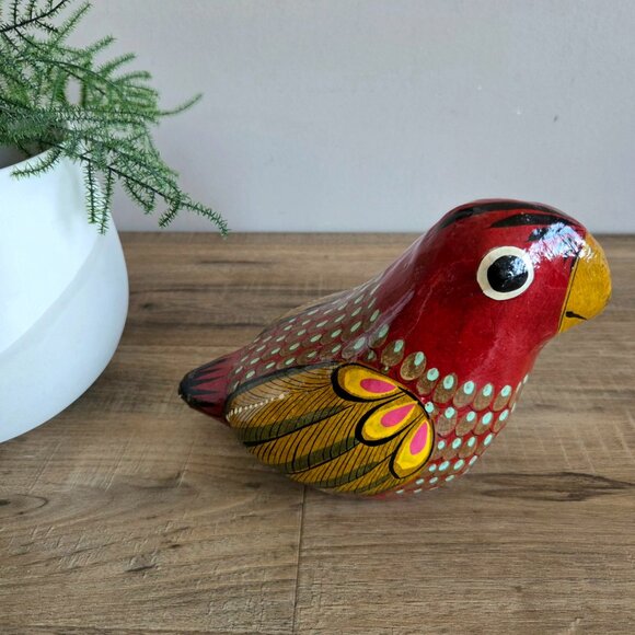 Mexican 5.5''tall paper mache hand painted Tonala bird. Traditional folk art. - Picture 3 of 9